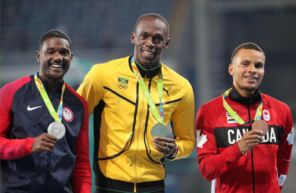 Usain Bolt won gold at the Rio Olympics with Justin Gatlin taking silver and Andre de Grasse bronze