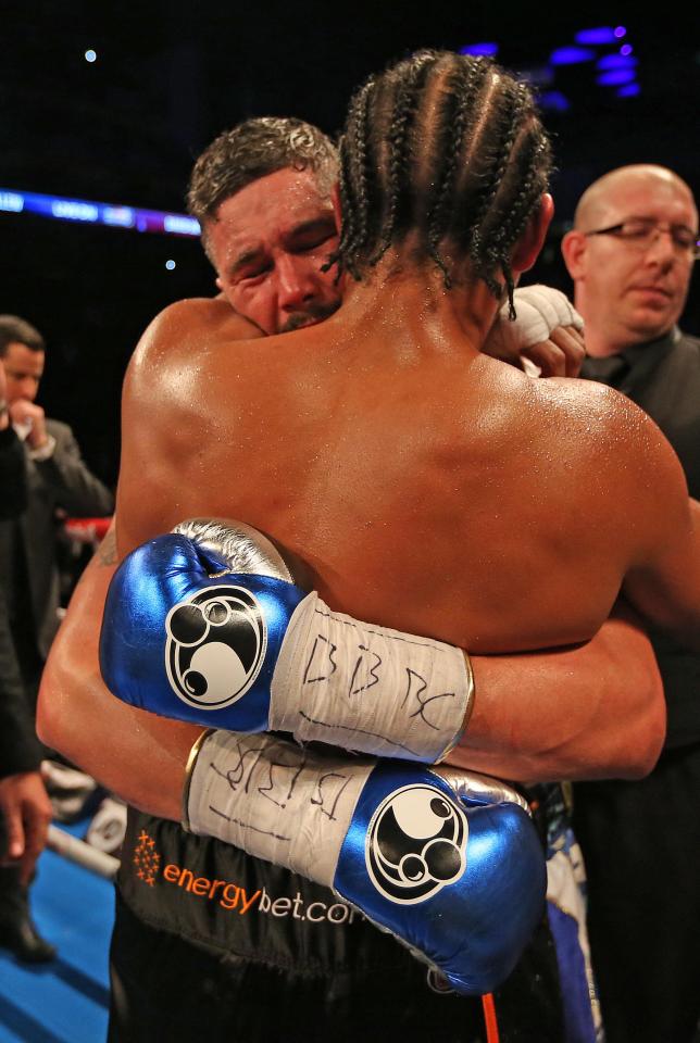  David Haye and Tony Bellew embraced after their fight