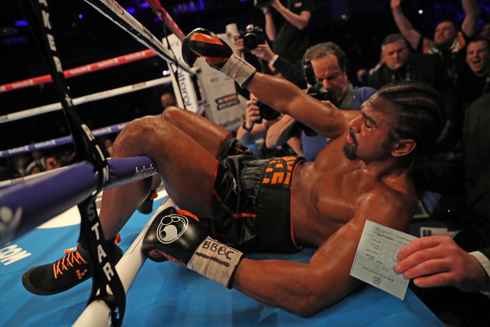  David Haye was knocked through the ropes by Tony Bellew during the clash