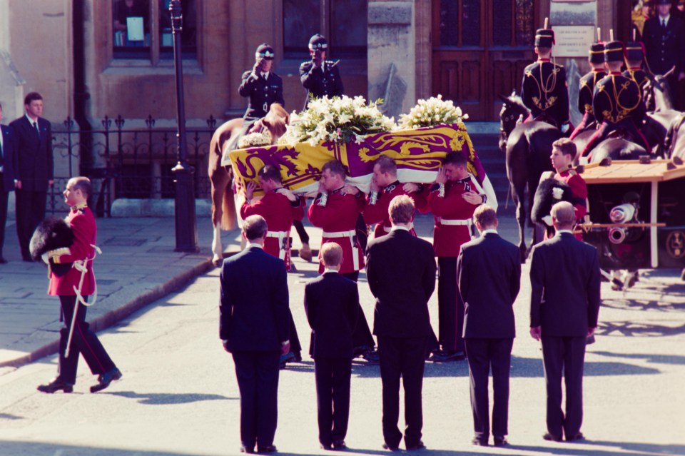 Diana’s coffin is carried into Westminster Abbey