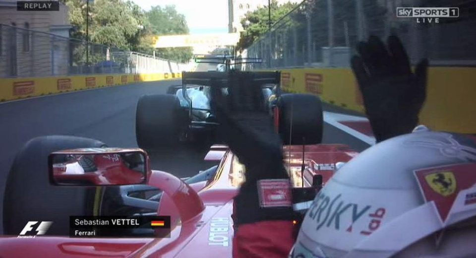  The clash between Lewis Hamilton and Sebastian Vettel during the Azerbaijan Grand Prix in Baku