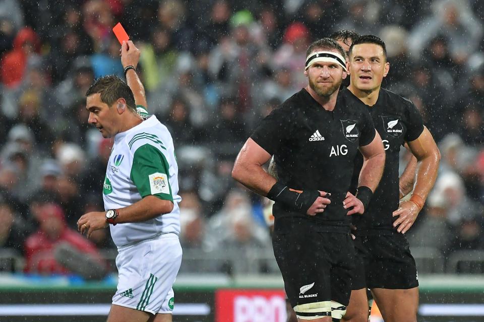  All Blacks skipper Kieran Read watches as Williams is given a red card