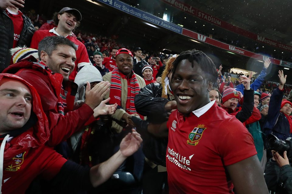  The magnificent Maro Itoje celebrates with travelling fans in Wellington