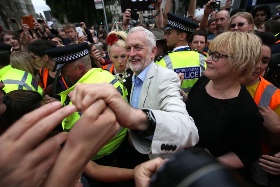  Jeremy Corbyn is mobbed by the public at Glastonbury Festival