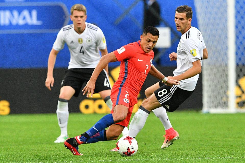 Alexis Sanchez in action for Chile during Confederations Cup final defeat