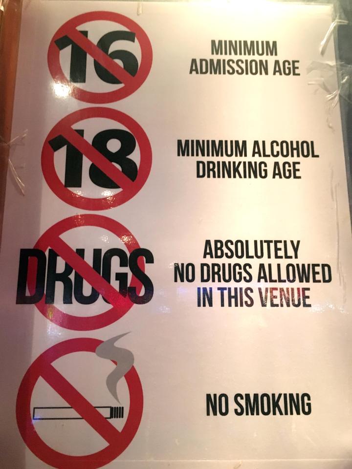  A sign in a Magaluf bar which outlines its zero tolerance policy