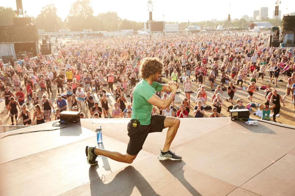  Joe Wicks shows the way during his world record breaking work out.