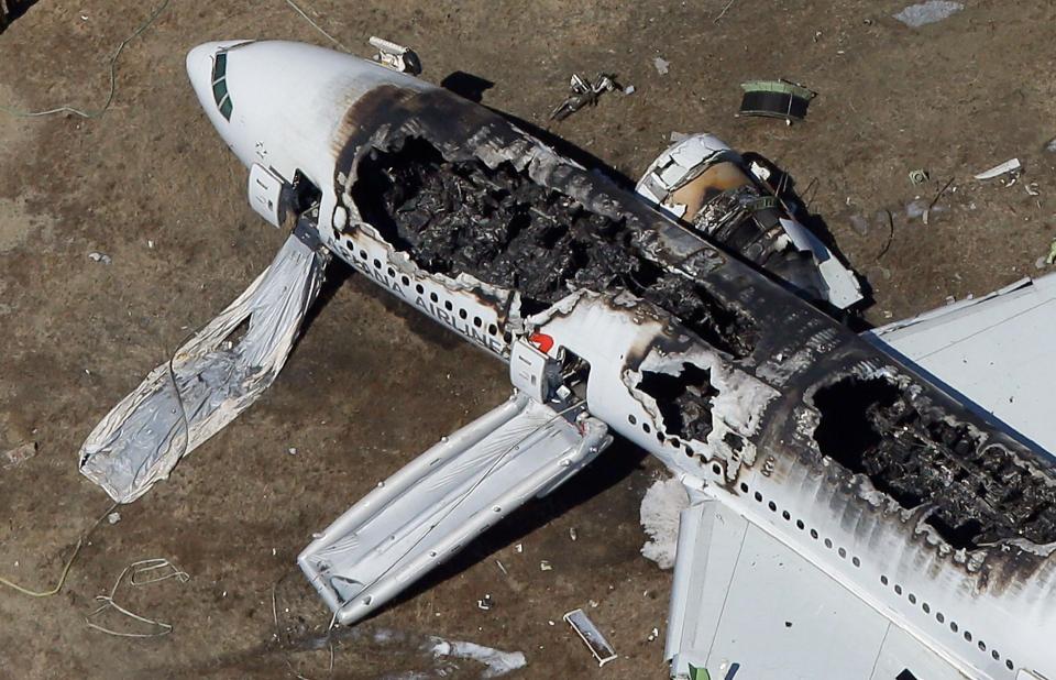 Damage to the jet caused by the fire can be seen after the flames are put out