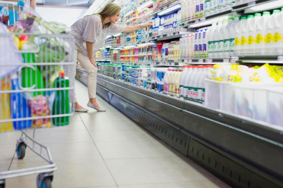  Essential items, like milk and eggs, are often tucked away far from the entrance