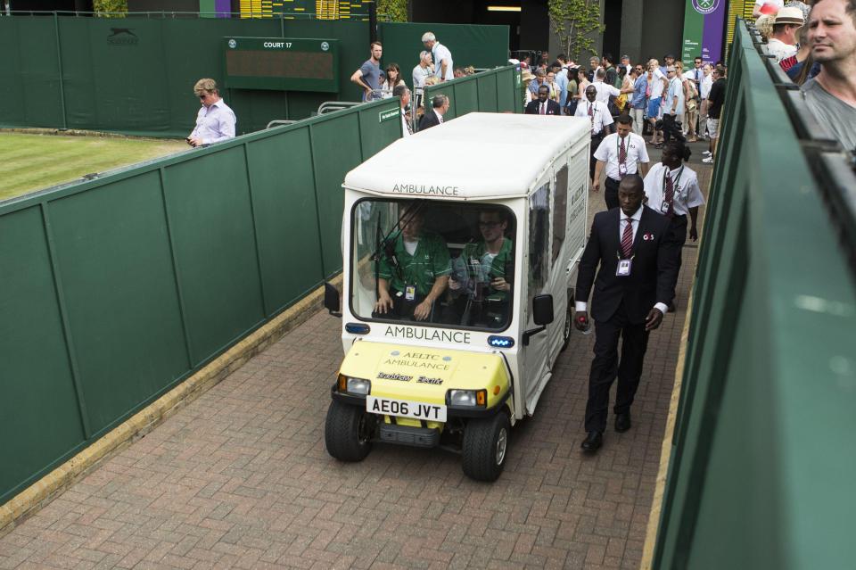  An ambulance made its way through Wimbledon to treat Mattek-Sands