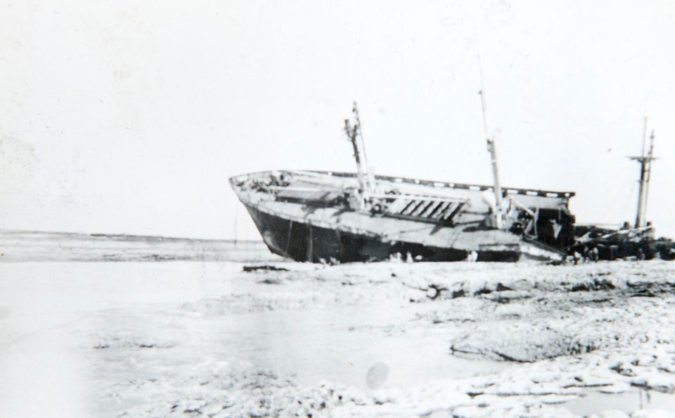  This vintage shot shows a shipwreck on the beach in La Panne, Belgium