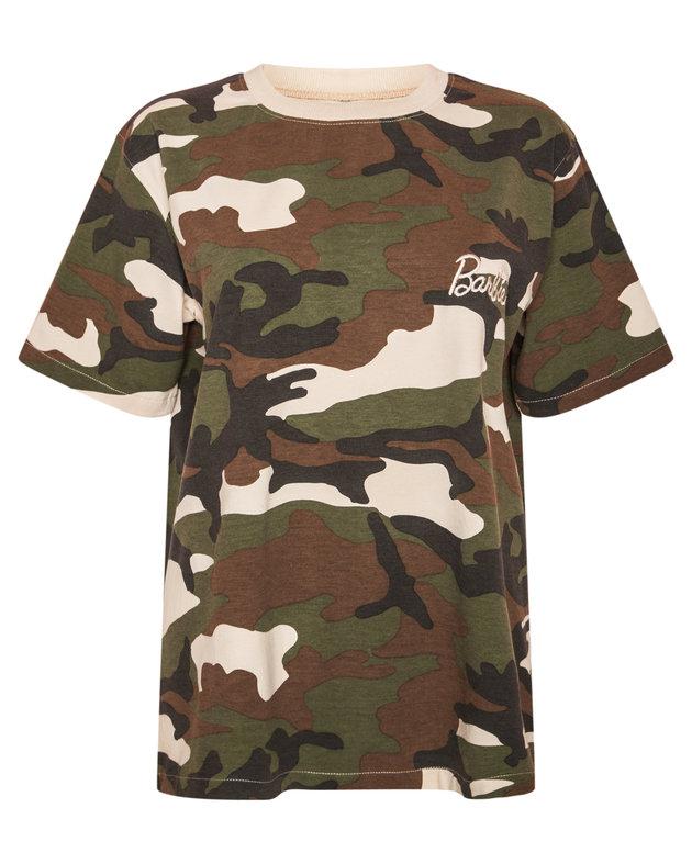  Fans of the iconic doll will also be able to purchase this camouflage-print top bearing the word Barbie in the distinctive font