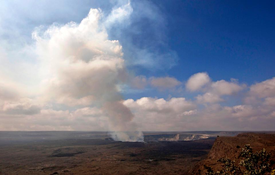  Adonis was found on the volcano in Hawaii National Park on Sunday - file picture shows volcanic gas rising from the lava lake in Kilauea's Halemaumau Crater