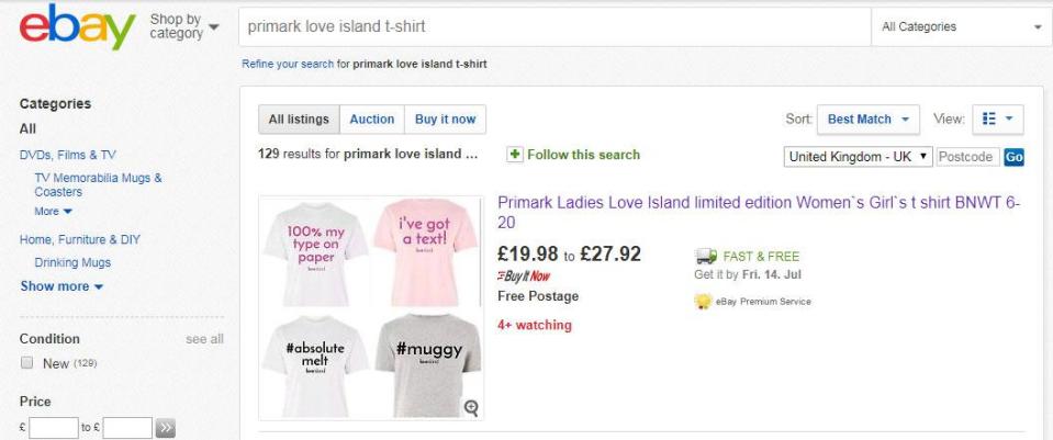  The T-shirts are being sold for nearly £30 on eBay