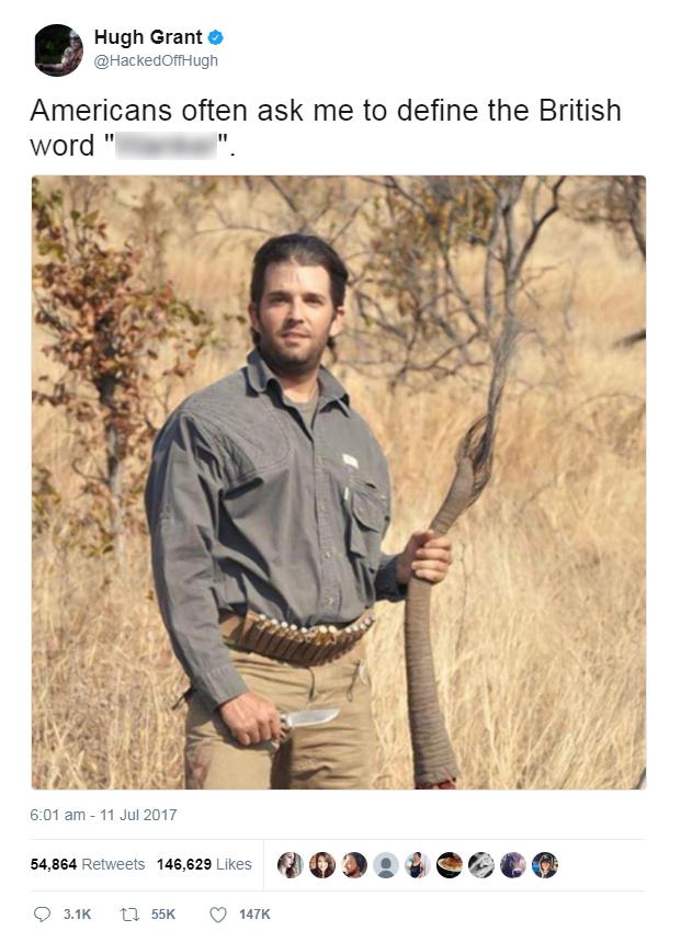  The US president's son was pictured holding a severed elephant's tail