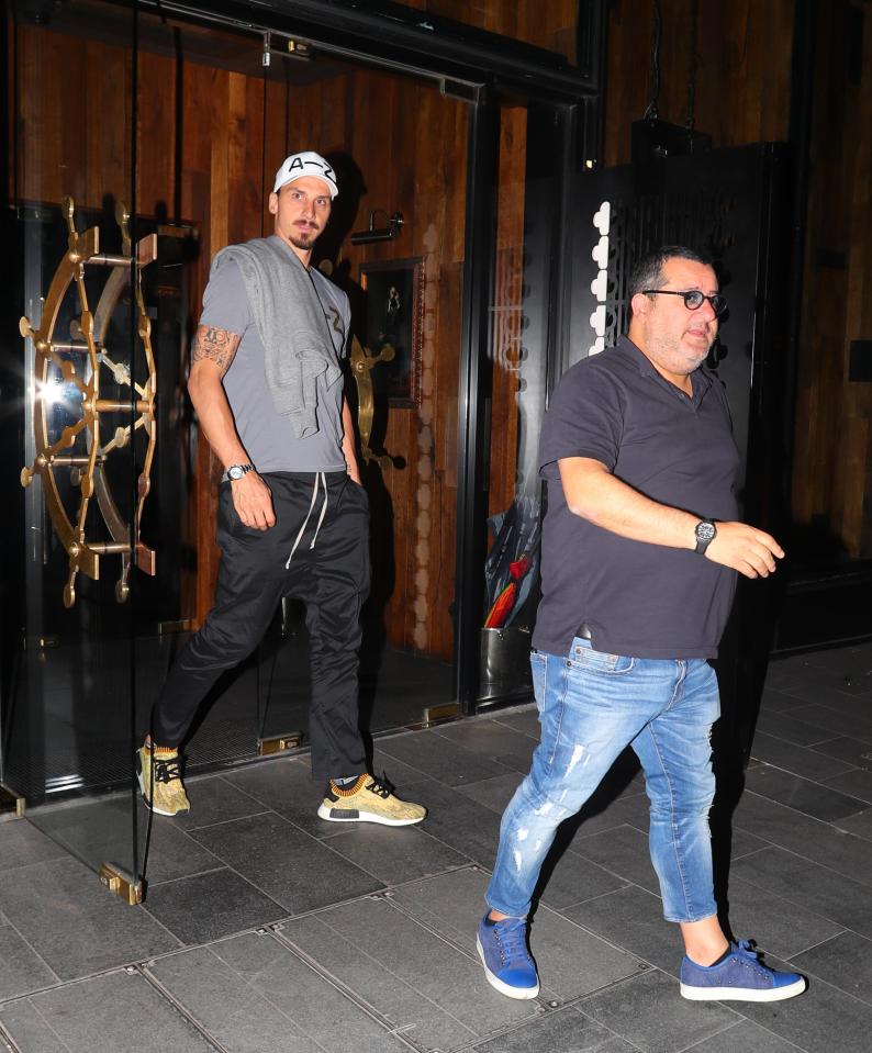  Mino Raiola and Zlatan Ibrahimovic were spotted leaving the exclusive Tattu restaurant in Manchester with the striker's future still to be decided after he returns from injury