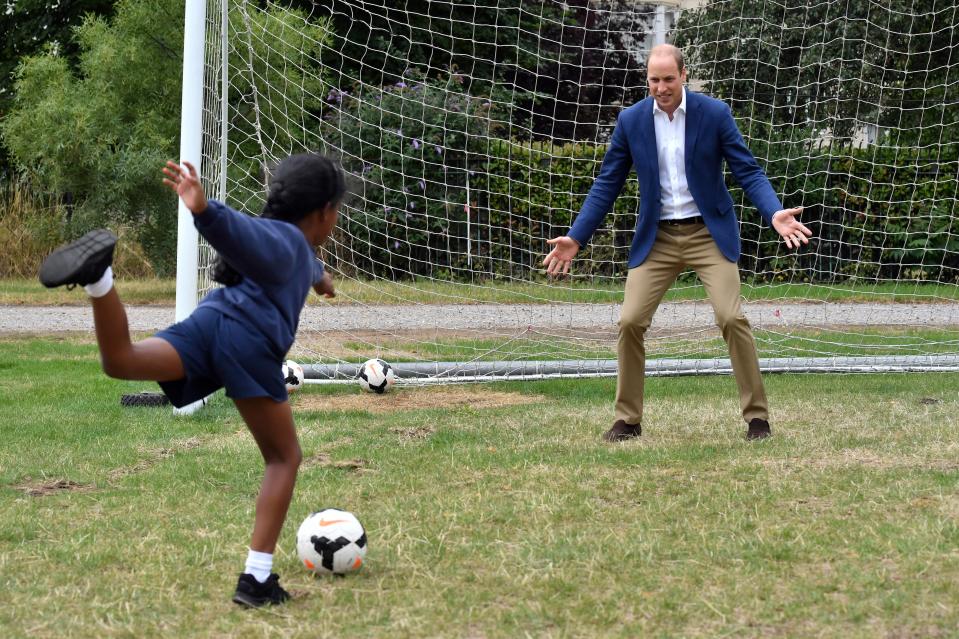  Prince William shows off his goalkeeping skills