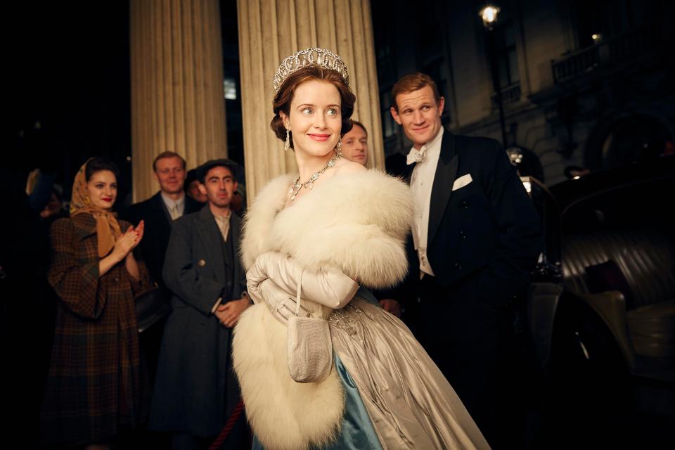  Claire Foy as Elizabeth II in The Crown with Matt Smith as the Duke of Edinburgh