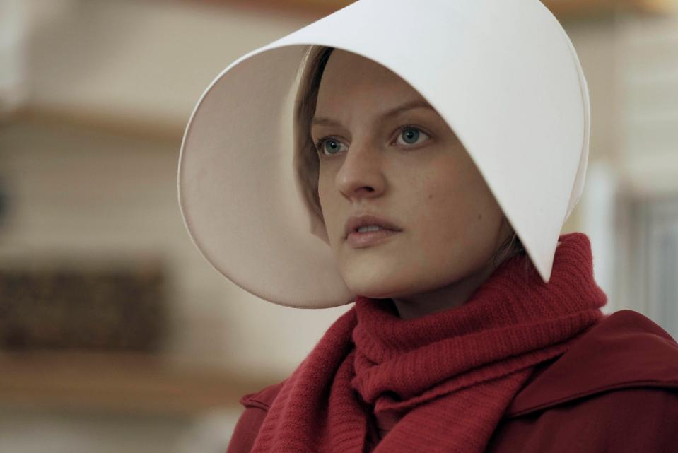 Elisabeth Moss plays the character Offred on Channel 4's The Handmaid's Tale