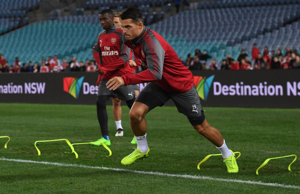  Xhaka is put through his paces during the training session