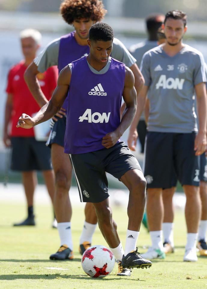  Marcus Rashford takes part in drills at the UCLA campus