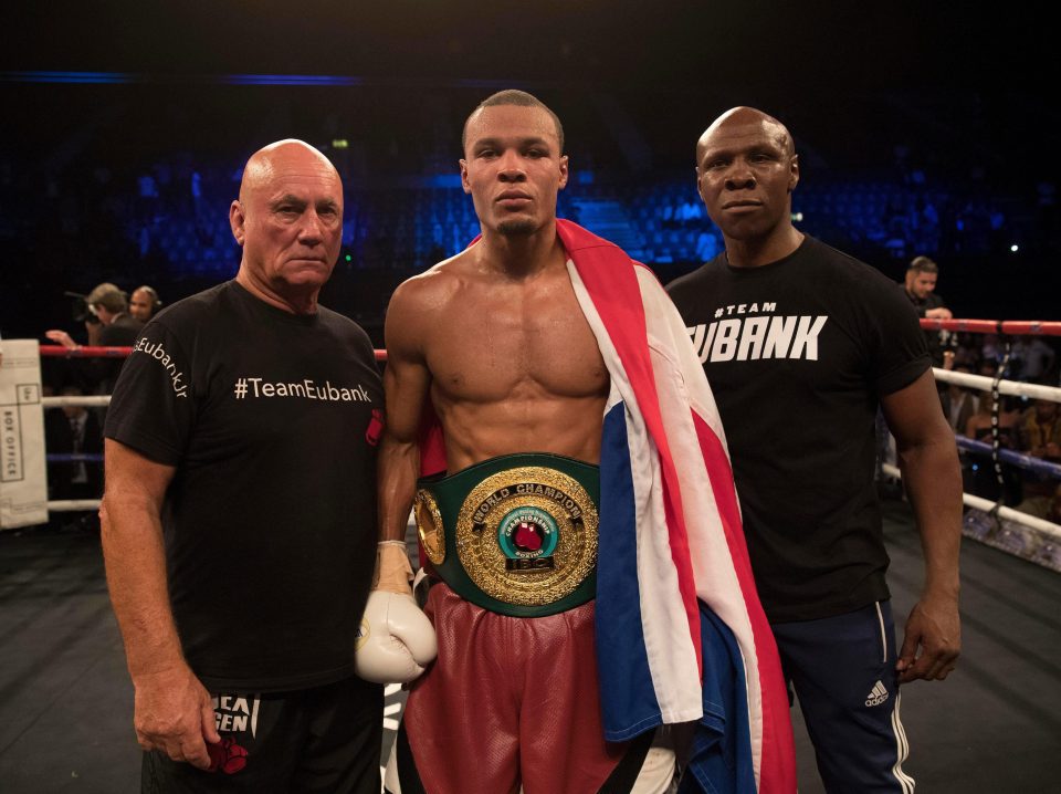 Chris Eubank Jr celebrates with his dad