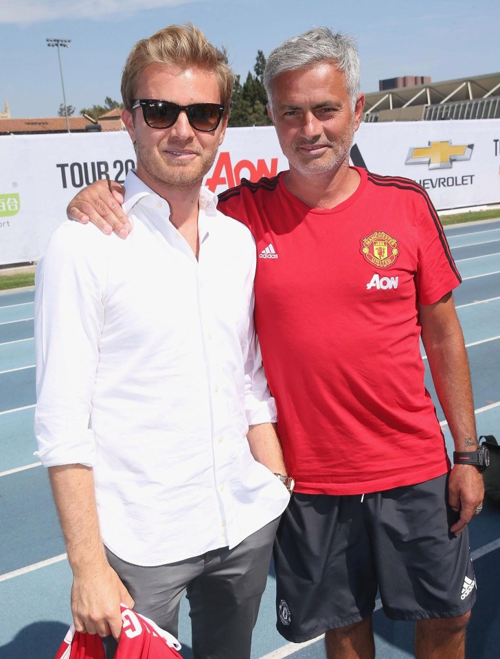 Jose Mourinho meets former F1 driver Nico Rosberg on Manchester United’s pre-season tour