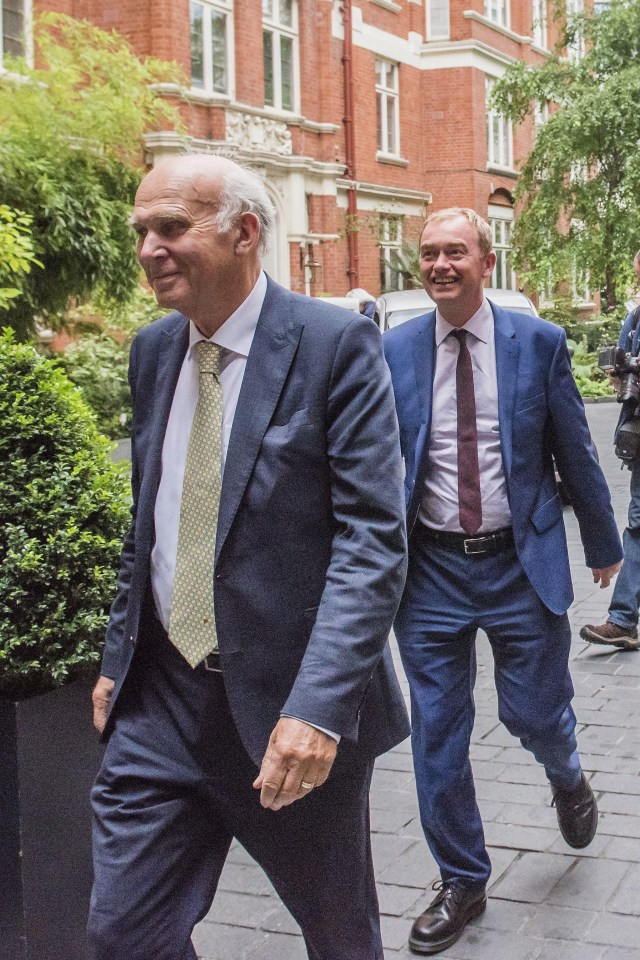 Sir Vince Cable and the now former leader, Tim Farron