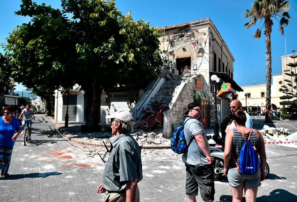  Rubble is seen having cascaded down a stone staircase on the island