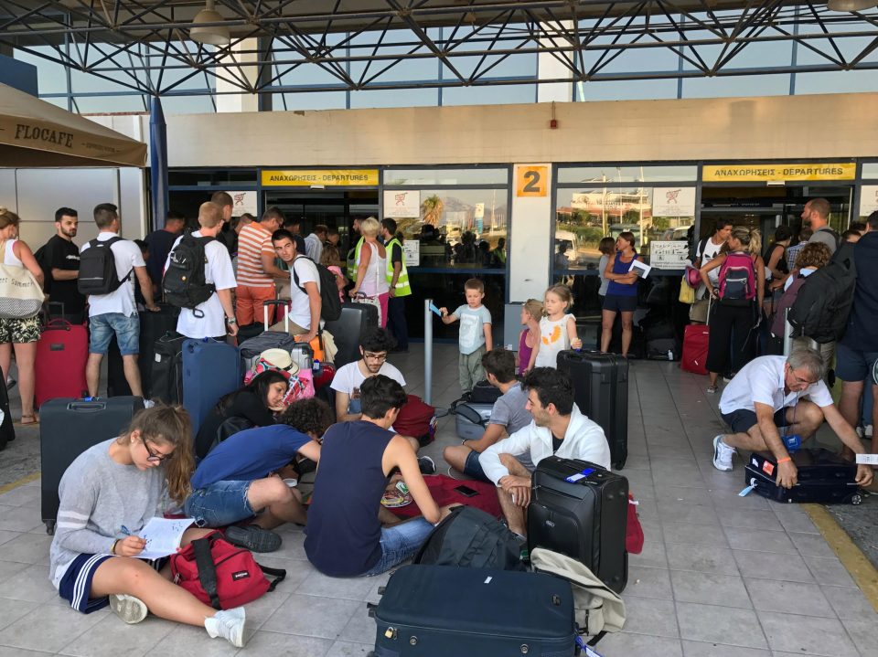  Crowds were pictured outside Kos International Airport