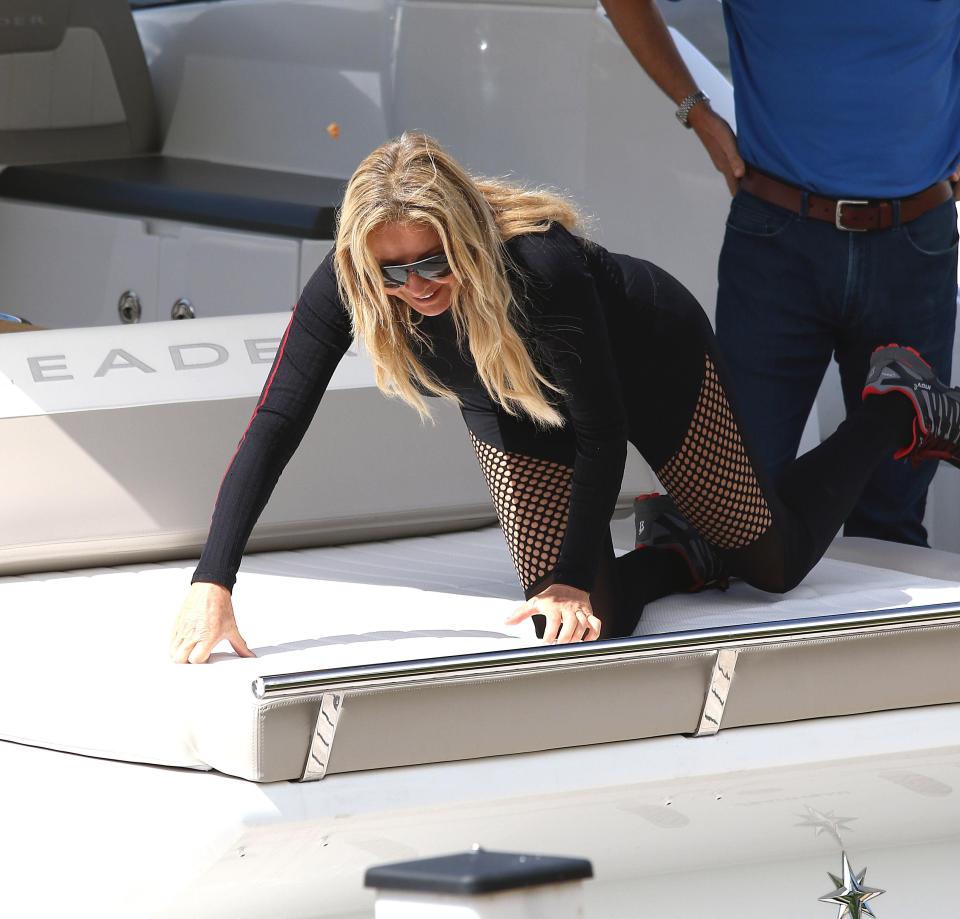 Carol trying to get comfortable on the yacht