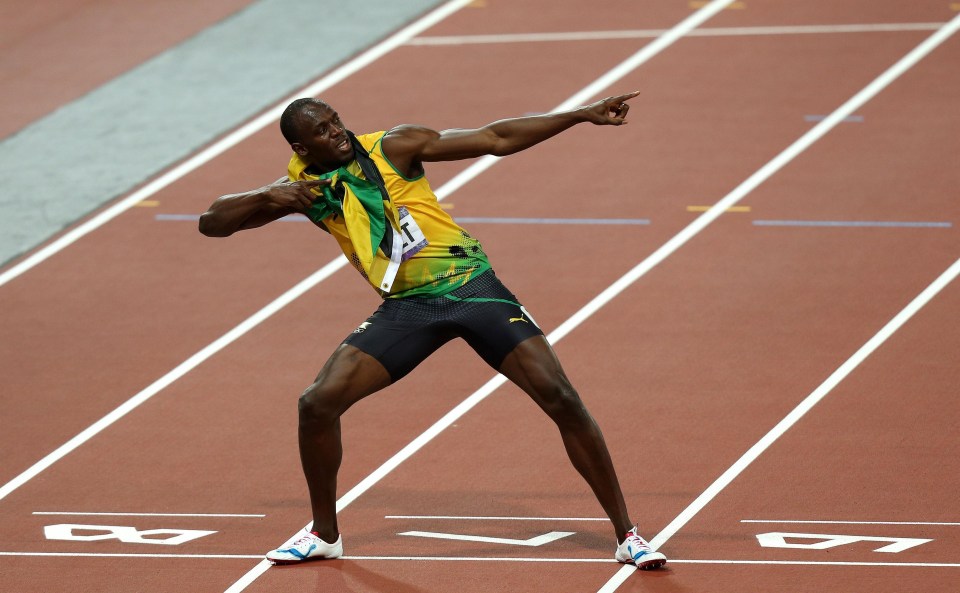 Bolt celebrating his mens 200m victory in 2012