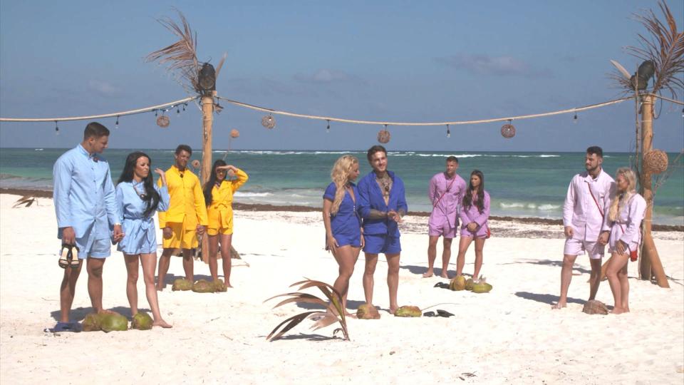  The couples are seen in colourful matching outfits on the beach in a trailer for the show