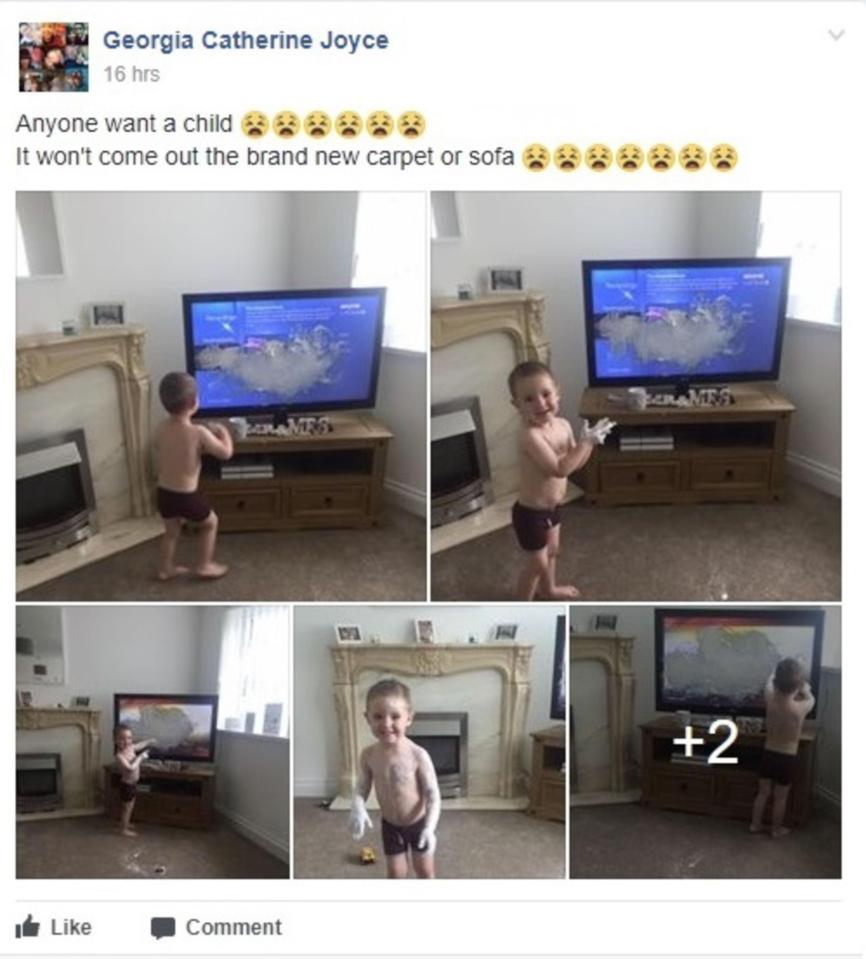  The mum-of-one then took to social media to post the hilarious pictures along with the caption 'Anyone want a child?'