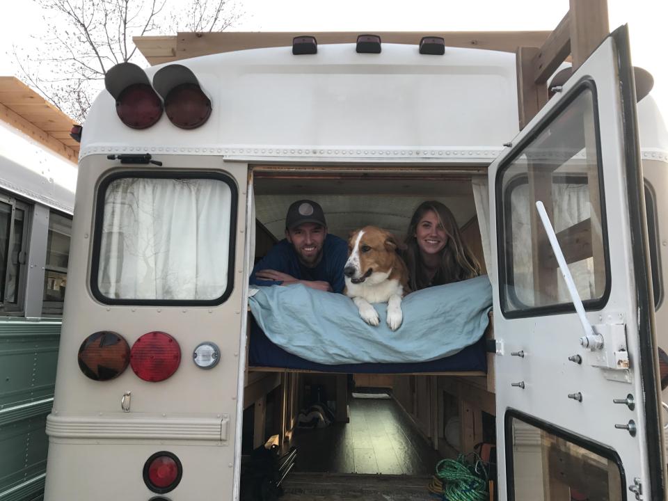  YouTube helped Emily Myaard and her husband Matt convert an American school bus into their home