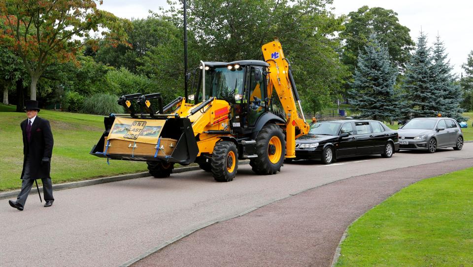  Tony Law was taken to his funeral in a digger bucket