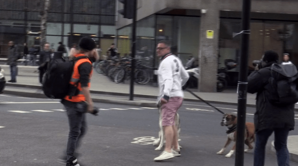 The man appears to clash with the protesters who had been chanting against Trump and Brexit