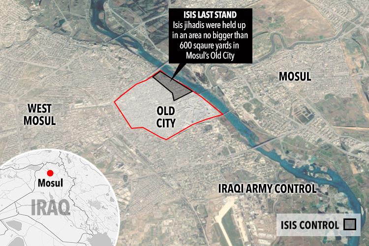 This map shows where ISIS were making their last stand in the Old City as it lost its grip on power