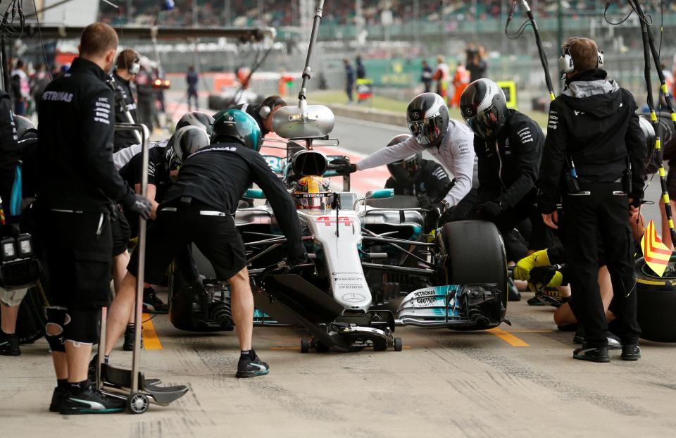 Lewis Hamilton and his Mercedes team simulate pit stops ahead of the weekend