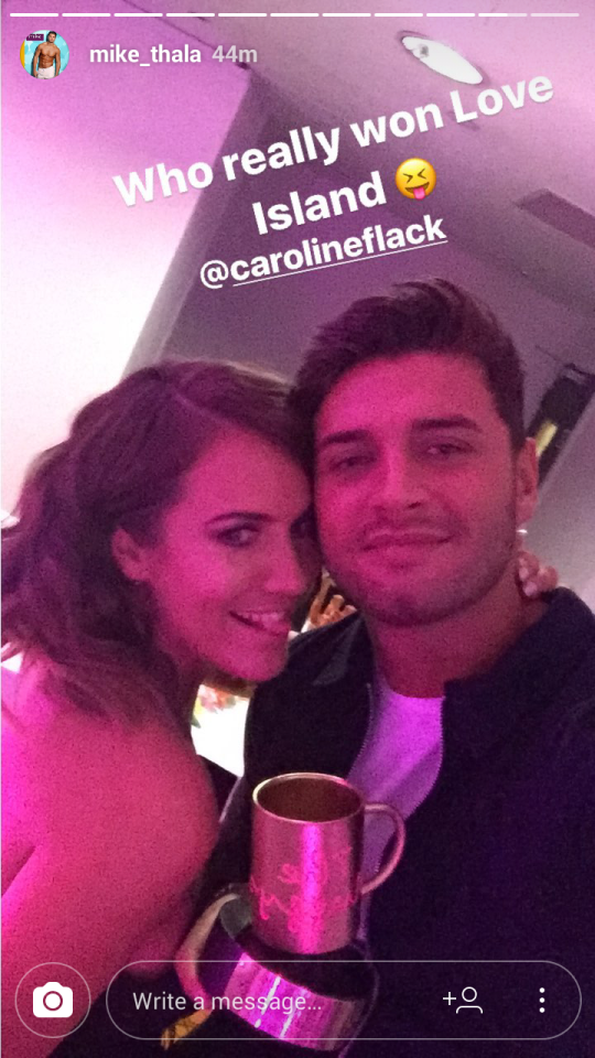  Mike, Thalassitis has sparked speculation he and Love Island host Caroline Flack are more than just friends with his latest Instagram selfie