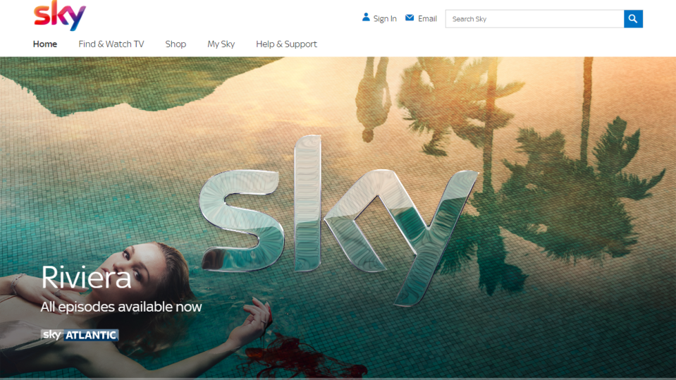  Log-in on Sky's homepage