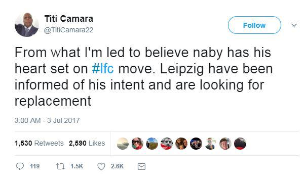 This was the tweet posted by Titi Camara