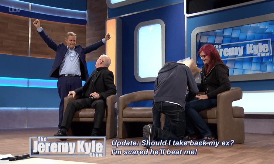  Jeremy Kyle cheered and waved his arms around as Mark got down on one knee and proposed to Victoria