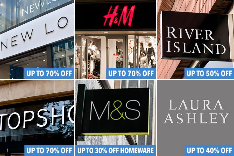  Discounts of up to 70 per cent at a range of high street shops