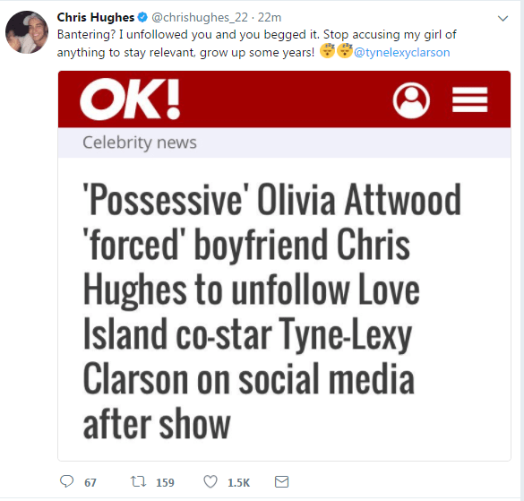  Chris publicly called out Tyne-Lexy on Twitter