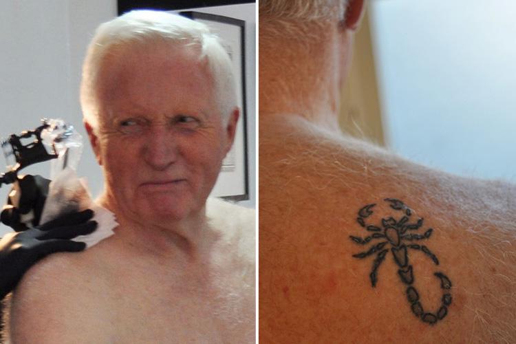  Veteran TV broadcaster David Dimbleby got inked for the first time aged 75, opting for a scorpion on his shoulder