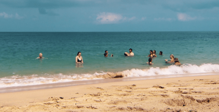  The gang jumped into the water as soon as they arrived on the beach