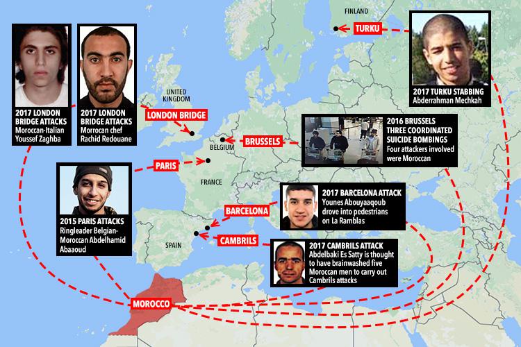  Recent terror attacks carried out in Europe by terrorists of Moroccan origin