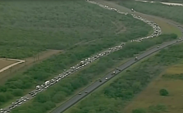  Heavy traffic as cars flee from the storm