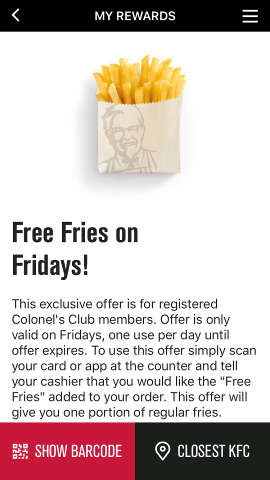  The offer is available at any time before 11pm, every Friday until November 3